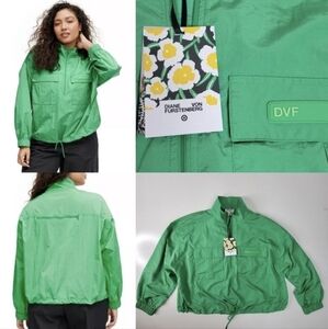 NEW DVF TRAVEL PACKABLE GORGEOUS GREEN WINDBREAKER JACKET MEDIUM M LARGE L NWT